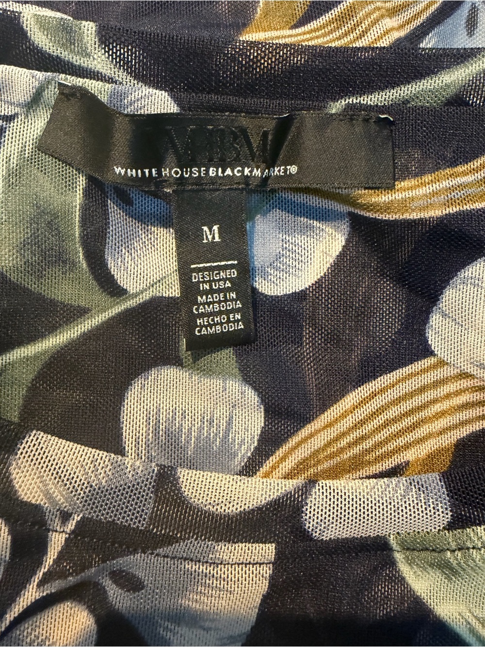 White House Black Market Navy Mesh Botanical Print Top Size M - Picture 3 of 3